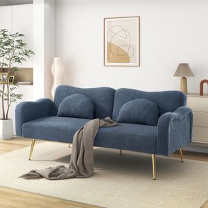 Gutent Tweepersoonsbank - verstelbare rugleuning - vergulde metalen poten - 2-in-1 meubel - Blauwgrijs