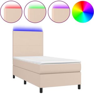 vidaXL - Boxspring - met - matras - en - LED - kunstleer - cappuccinokleur - 90x190 - cm