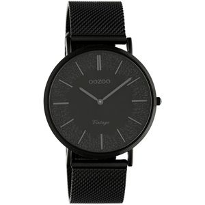OOZOO Timepieces - Zwarte horloge met zwarte metalen mesh armband - C20144