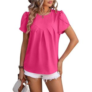 ASTRADAVI Damesmode - Top - Elegante Crêpe Blouse met Overlap Mouwen - Roze Fuchsia / Small