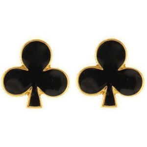 Behave Dames oorbellen steker goud-kleur zwart klaver 1,5 cm