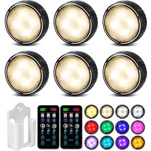 Onumii Onder kast keuken verlichting batterij aangedreven LED onder kast verlichting, stok op kledingkast lichten onder toonlichten afstandsbediening, RGB Puck Lights, 6 Pack