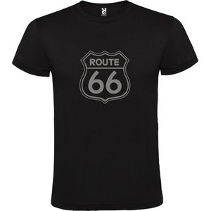 Zwart t-shirt met 'Route 66' print Zilver size L