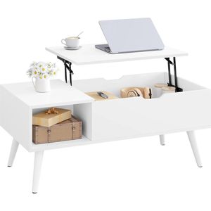 Bealive® Salontafel - 2 in 1 - Hefbaar blad - Hoogte verstelbaar - Inclusief opbergruimte - Wit - Hout - 100 x 43 x 50 cm - Handig voor eten of werken bij de TV