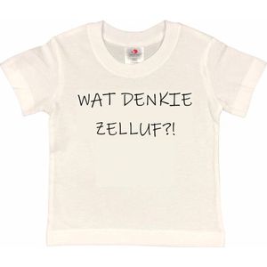 Rotterdam Kinder t-shirt | WAT DENKIE ZELLUF?! | Verjaardagkado | verjaardag kado | grappig | jarig | Rotterdam | Feyenoord | cadeau | Cadeau | Wit/zwart | Maat 134/140