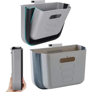 Prullenbak Opknoping Keuken Afvalbak Kleine Opvouwbare Plastic Vuilnisbak - Draagbare Kast Vuilnisbak - Wandmontage Vuilnisbak Voor Keukenkastdeur Badkamer Slaapkamer Kantoor Auto Dorm (Donkergrijs)
