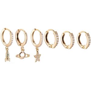 Star Oorbellen Set - 6 stuks  - Oorbellen - 14K Goud Verguld- sieraden - Cadeautje - Dottilove