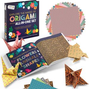 Craft Sensations Origami Papier Boek Deluxe - Origami Vouwblaadjes 16 x 16 CM - Vouwvoorbeelden van Dieren, Bloemen en Vormen - 140 Vouwblaadjes - Knutselen Voor Kinderen en Volwassenen - Origami vouwen