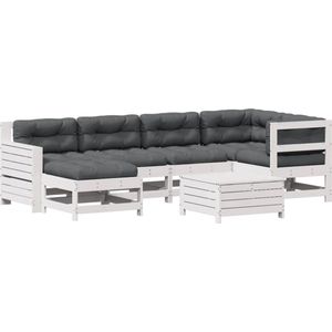 vidaXL - 7-delige - Loungeset - met - kussens - massief - grenenhout - wit