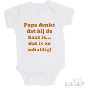 100% katoenen Romper ""Papa denkt dat hij de baas is... Dat is zo schattig!"" Unisex Katoen Wit/tan Maat 56/62