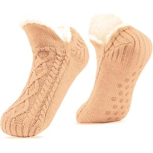 Damespantoffels - pluizige warme fleece gevoerde antislipsokken voor dames, heren en meisjes, warme vloersokken voor dames, zachte en comfortabele vloersokken - voor de meeste maten 38 tot 42 (26cm Khaki)