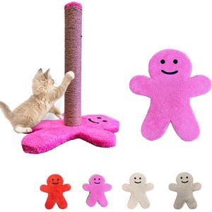 Longway- Krabpaal Katten - Krabpaal met Touw - Krabmeubel met Speeltje - 50 cm - Smiley- Roze