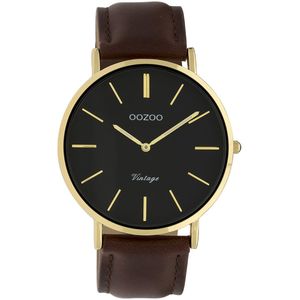 OOZOO Timepieces - Goudkleurige horloge met bruine leren band - C9833