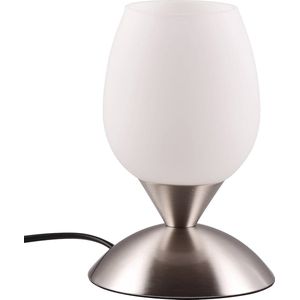 LED Tafellamp - Trion Bekre - E14 Fitting - 1 lichtpunt - Mat Nikkel - Metaal - Wit Glas