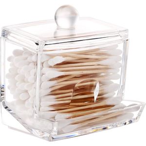 Ibenzoa® Stijlvolle Transparante Acryl Organizer voor Wattenstaafjes en Cosmetica Met Deksel voor Stofvrije Opslag