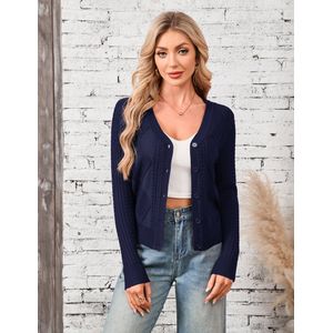 Dames Cardigan Elegante Lange Mouw Bolero V-hals Knoopsluiting Gebreide Cardigan Lichtgewicht Gebreide Jas Claret L