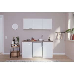 Goedkope keuken 150  cm - complete kleine keuken met apparatuur Luis - Wit/Wit - keramische kookplaat  - koelkast  - mini keuken - compacte keuken - keukenblok met apparatuur