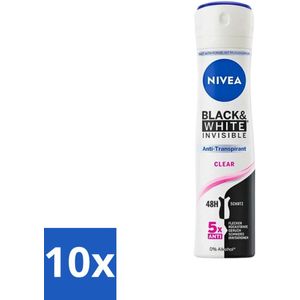 Nivea - Deodorant - Spray - Black & White Invisible Clear - Anti-Transpirant - 150 ml - Bulkverpakking - 10 stuks