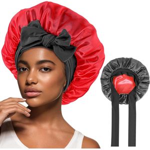 Omkeerbare Zijden Satijnen Slaapmuts voor Vrouwen met Strikband - Dubbellaags Haarbonnet voor Krullend Haar en Vlechten
