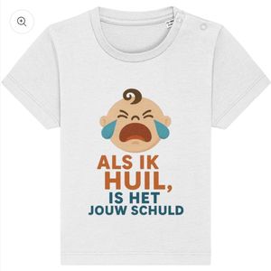 Kinder t-shirt - als ik huil - wit - 6-12 maanden