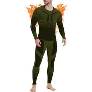 MEETYOO Thermo-ondergoed Heren Set : Naadloos Ademend en Comfortabel Basislaag voor Voetbal, Tennis, Skiën, Hardlopen en Outdooractiviteiten | Thermokleding Heren / 35% bamboe-houtskool, 57% nylon, 8% spandex-Groen-S