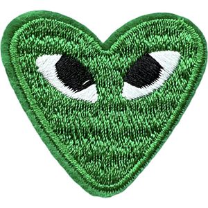 Patchy® – Comme des Garçons Hart Hartje Met Oogjes Strijk Embleem Patch Groen 4.2 cm / 3.8 cm / Groen - Patches