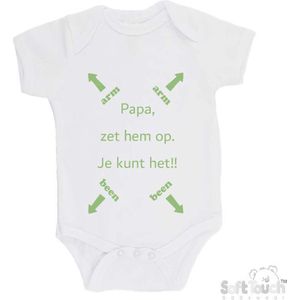 100% katoenen Romper ""Papa, zet hem op. Je kunt het!!"" Unisex Katoen Wit/sage green (salie groen) Maat 56/62