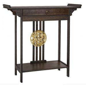 Varnox Gangtafel - Muurtafel - Gangtafel - Consoletafel - Sidetable - Banktafel - Klassieke tafel - Hout - Chinese stijl - Gouden decoratie - Bruin