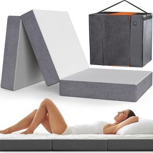 Premium Logeermatras - Modern Vouwmatras met Memory Foam en Draagtas - Zachte OEKO-TEX Hoes - Ideaal als Comfortabel Gastenmatras - Opklapbaar Reismatras - Vouwbed van DYNMC YOU Opvouwbaar matras