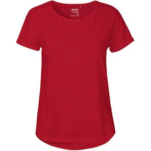 Dames Roll Up Sleeve T-Shirt met ronde hals Red - XL