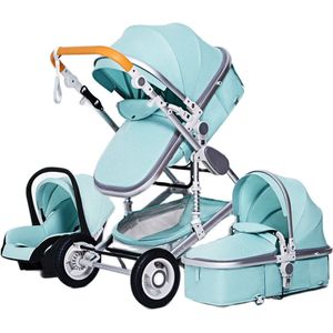 Luxe 3-in-1 Kinderwagen - Wandelwagen - Autostoeltje - Buggy - Inklapbaar - Groen - 0-36 Maanden