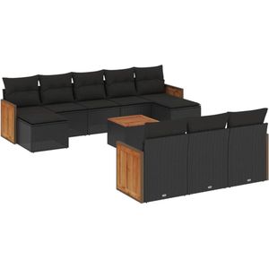 vidaXL Loungeset - 11-delig - Poly Rattan - Zwart Loungeset - Lounge Set - Tuinmeubels - Buitendecoratie - Outdoor Furniture