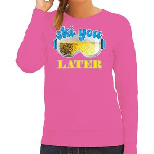 Bellatio Decorations Apres ski sweater voor dames - ski you later - roze - bier/beer - wintersport M