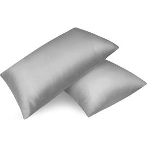 Clord - Set van 2 Satijnen Kussenhoezen - Premium Kussenhoes - Haar- en Huidverzorging - Zijdezacht met Rits - Lichtgrijs - 50 x 70 cm