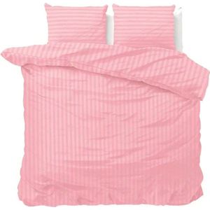 Lits-jumeaux dekbedovertrek (dekbed hoes) zachtroze / licht roze (baby rose) gestreept met fijne smalle strepen / banen 240 x 220 cm (cadeau idee meiden / meisjes slaapkamer!)