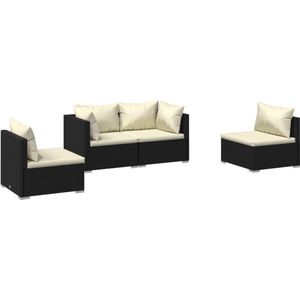 vidaXL Loungeset 4-delig - Poly Rattan - Zwart Loungeset - Lounge Set - Tuinlounge - Buitendining - Terrasmeubilair