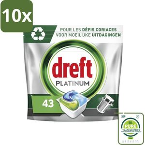 10 x Dreft Platinum - All In One - Vaatwascapsules - 43 Afwasbeurten - Grootverpakking - Vaatwascapsules - Vaatwasser Capsules - Vaatwasmiddel - Vaatwasser Schoonmaken - Hardnekkige Vlekken