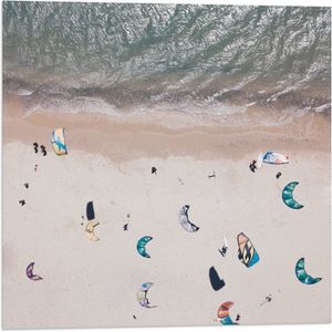 WallClassics - Vlag - Windsurfers op het Strand - 50x50 cm Foto op Polyester Vlag