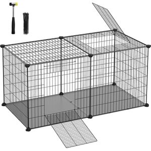 Signature Home Kooi voor kleine dieren - XL hamsterkooi - kooi voor huisdieren - uitloop met dak en bodem - deuren met 2 haken - gemakkelijk te reinigen - zwart - 102 x 51 x 51 cm