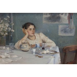 Elin Danielson-Gambogi - After Breakfast (1890), Na het Ontbijt Canvas Print