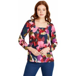 Lang uitlopend T-shirt met bedrukte vierkante kraag