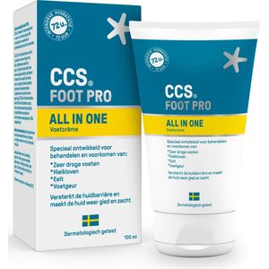 CCS All in One Voetcrème 100 ml - Voetencreme tot zeer droge voeten, Eeltcreme als Voetverzorging en als alternatief voor Eelt Verwijderaar, Voetcreme met Ureum en verfrissende eucalyptusolie, tegen droogheid en stinkvoeten, Klinisch Bewezen