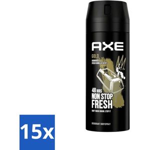 15 x Axe Deodorant Bodyspray Gold 150 ml - Vanille - Frisheid - Mannen Deodorant