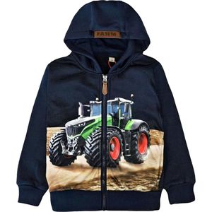 Kinder vest met tractor trekker Fendt kleur donkerblauw Hoodie maat 92 sweatvest Heel mooi!