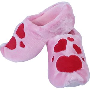 Elcee-Haly – Klomp sloffen – Roze Love Pantoffelklompen met Hartjes – Warme sloffen –  Roze – Maat 44/45