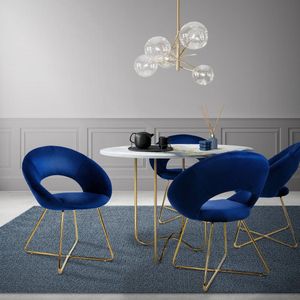 ML-Design eetkamerstoelen set van 4 blauw fluweel, woonkamerstoel met ronde rugleuning, gestoffeerde stoel met gouden metalen poten, ergonomische eettafel fauteuil, keukenstoel kuipstoel kaptafelstoel