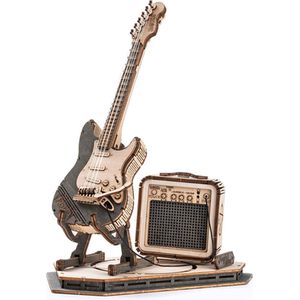 Robotime Electric Guitar TG605K - Houten 3D DIY bouwset electrische gitaar - Miniatuur - Bouwpakket - Knutselen