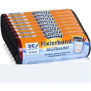 8 x 35L Vuilniszakken met Swirl Fixeertape - 10 Stuks per Rol