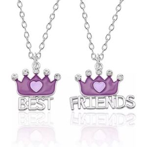 Akyol - Best Friends - 2 Leuke Vriendschapskettingen -vriendinnen ketting -bff cadeau -best friends cadeau- paarse & paarse Hartjes - Best Friends – bff – twee delige ketting – kroontje ketting – paars - vriendschap – Friends – beste vrie