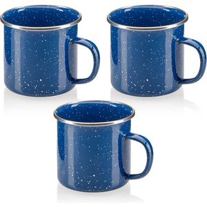 3 x emaille bekers - drinkbekers van geëmailleerd roestvrij staal - theepot - koffiemok voor buiten en camping - 3-delige bekerset - vaatwasmachinebestendig (blauw)